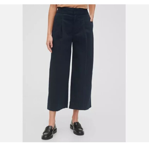 GAP High Rise Wide-Leg Navy Blue Khaki Pleated BOHO Pant Size 0 PETITE MSRP $80 - Picture 1 of 4